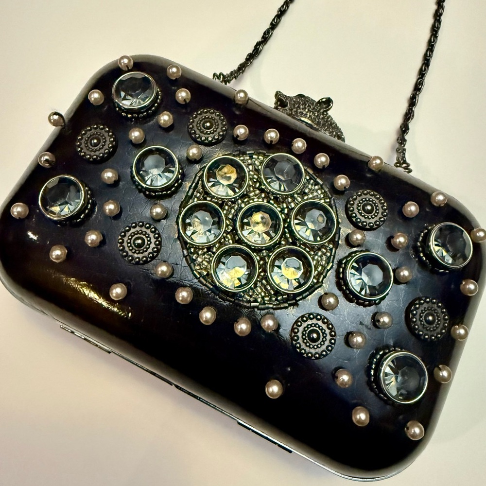 Kate Landry Black and Silver Embellished Clutch